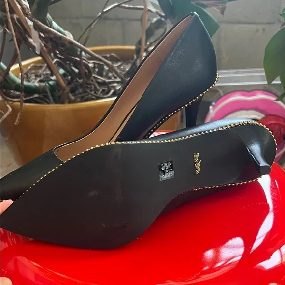 Coach Black Heels with Gold Trim - Picture 2 of 4